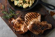 Pork chops with spring onion risotto