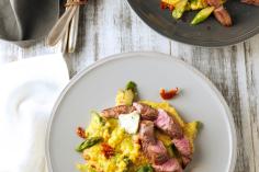 Lamb fillets with asparagus polenta and Gorgonzola butter