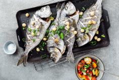 Roasted sea bream with spring vegetables