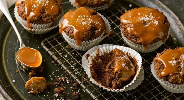 Chocolate muffins with caramel