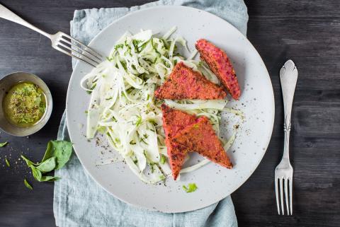 Beetroot & polenta slices with fennel & ginger salad