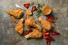 Crispy chicken with apricot ketchup