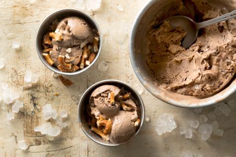 Chocolate ice cream with crunchy topping