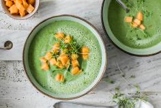 Cucumber and matcha soup with buttermilk