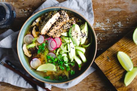 Miso soup with asparagus noodles