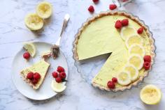 Vegan lemon and raspberry cheesecake