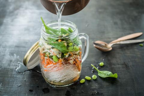 Glass noodle soup with edamame