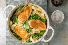 Chicken breasts with pasta in a creamy lemon sauce