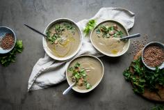 Miso soup with mushrooms and lentils