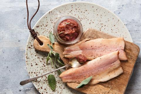 Smoked trout with rhubarb chutney