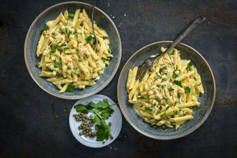 Penne in a creamy salmon sauce
