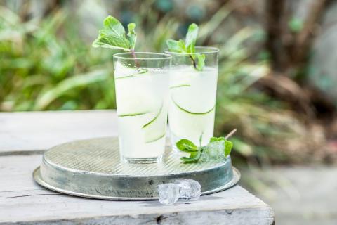 Gin cocktail with ginger and cucumber 