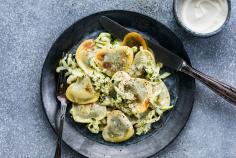 Ravioli hearts with courgette and lemon sauce