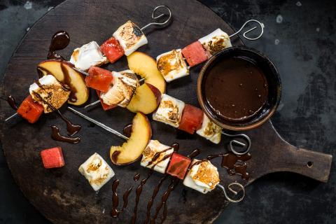 Fruit and marshmallow skewers