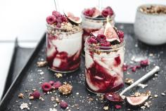 Buckwheat & quinoa porridge with raspberry & fig compote