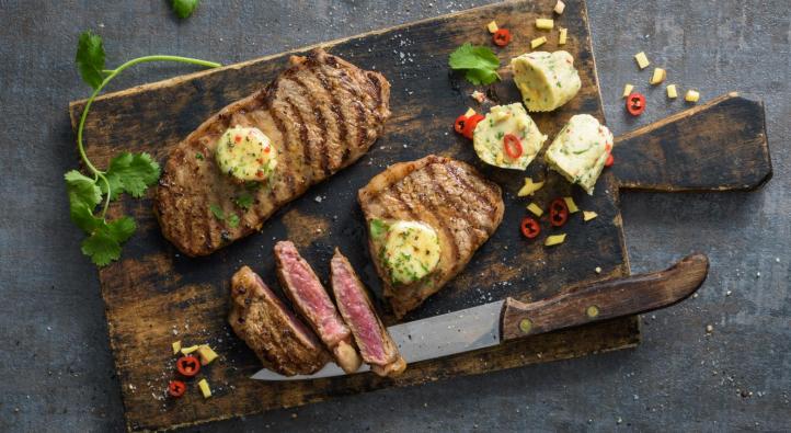 Grilled entrecote with garlic and chilli butter