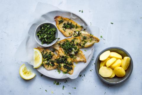 Perch fillets with crispy herbs
