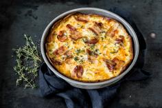 Raclette cheese flan with pumpkin and bacon