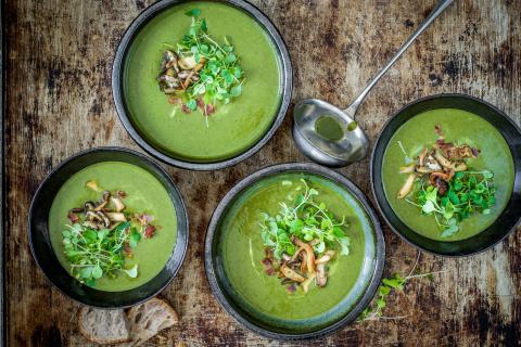 Kale soup with mushrooms