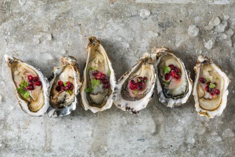 Oysters with pomegranate vinaigrette