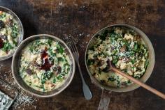 Risotto with morel mushrooms and spinach