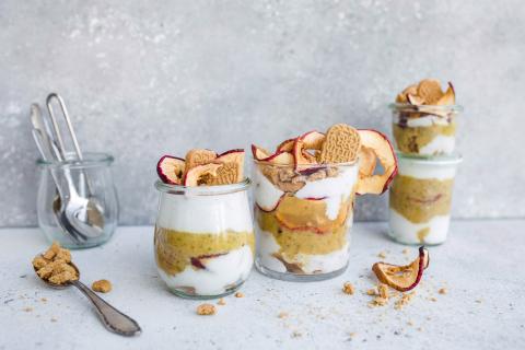 Baked apple and chia pudding trifle