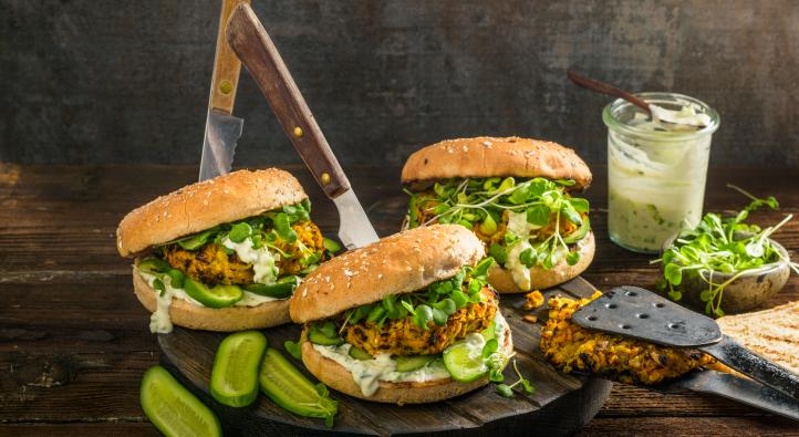 Veggie burgers with beans and sweet potatoes