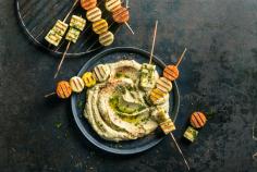 Grilled cheese with aubergine hummus