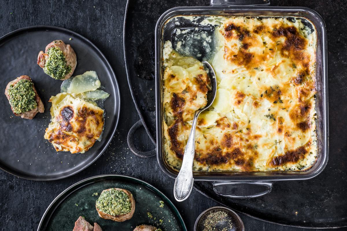 Pork Fillet With Kohlrabi Potato Gratin Recipes Fooby Ch