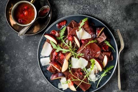 Dried venison carpaccio with plums