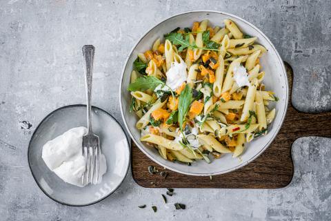 Penne with squash and rocket