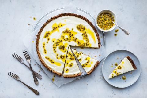 White chocolate tart with passion fruit
