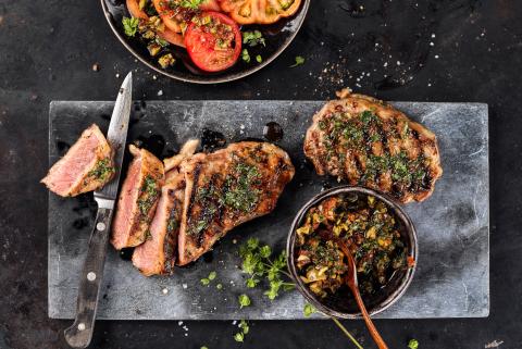 Veal steak with herb marinade