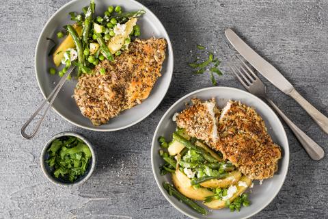 Seed-crusted chicken escalope