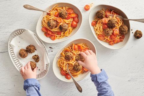 Spaghettis et boulettes de légumes