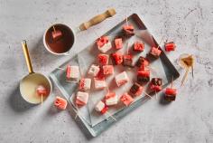 Chocolate-coated watermelon cubes