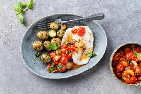 Fillet of lemon sole with cherry tomatoes