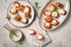 Mini salmon and cream cheese rolls