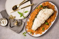 Filled pike-perch fillets with tomato rice