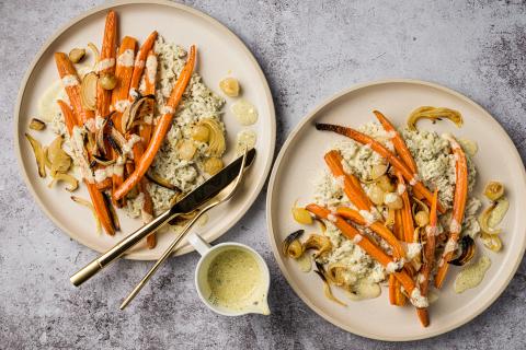 Roasted carrots with herb rice