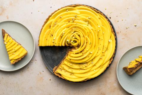 Vegan chocolate and mango tart