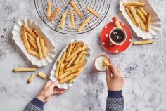 Sweet French fry cookies with a jam dip