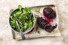 Hasselback beetroot with lamb's lettuce
