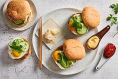 Asian-style burgers with fried egg