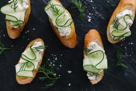 Cucumber and cream cheese open sandwiches