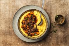 Creamy polenta with mince and squash ragout