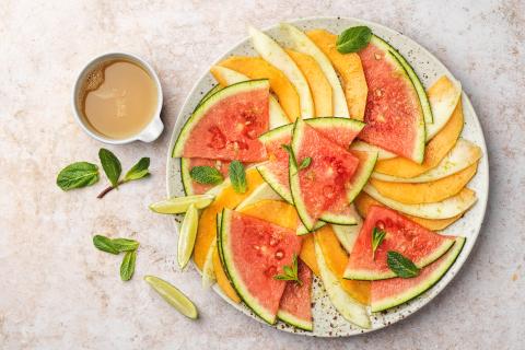 Melon carpaccio with ginger and lime