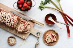 Strawberry and rhubarb zopf cake