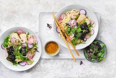 Cold ramen bowl with miso & ginger dressing