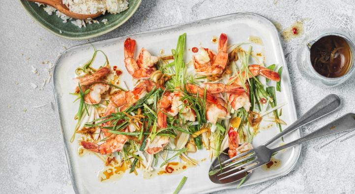 Crevetten mit Ingwer und Chili